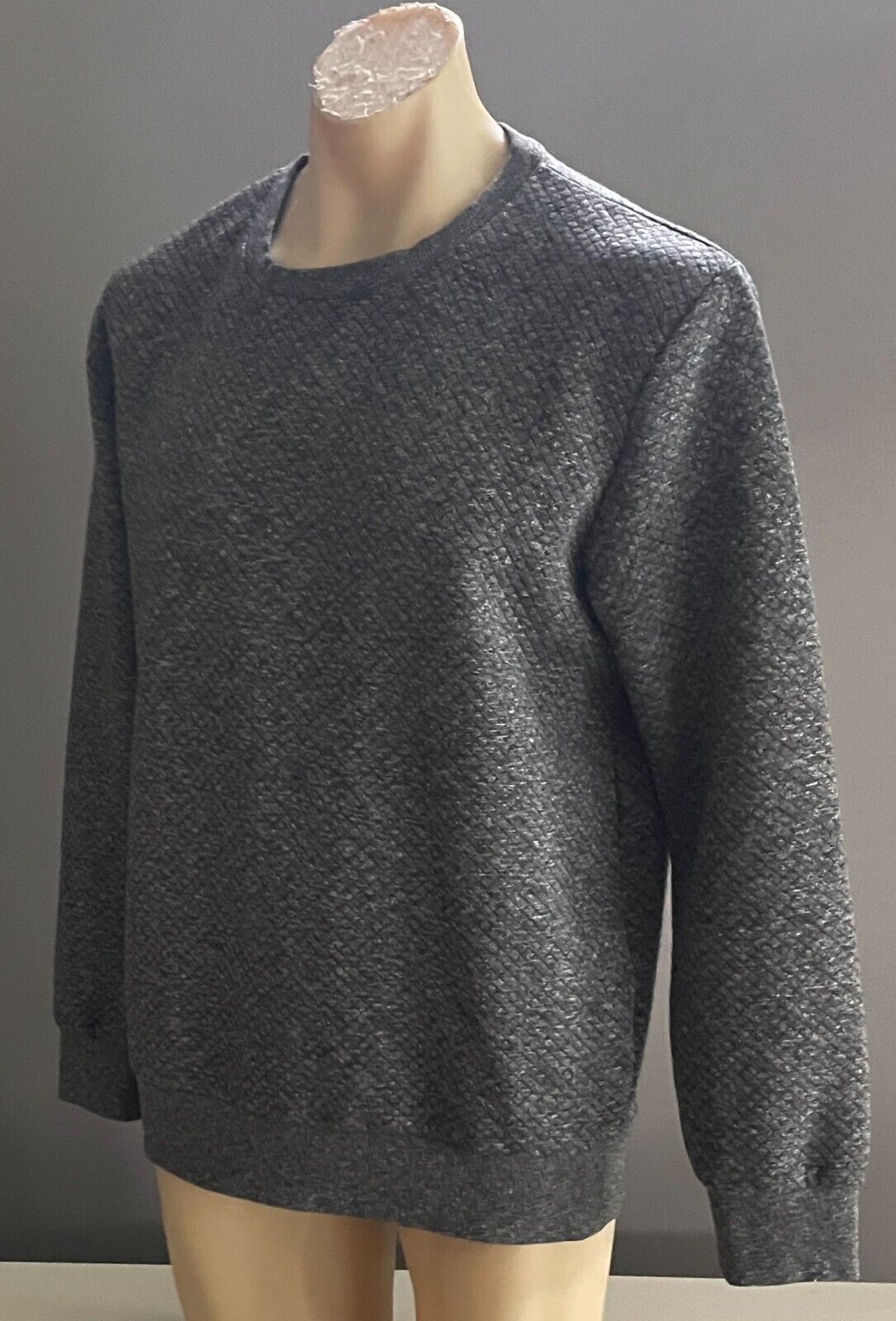 PREMIUM JACK & JONES Grey Marl Long Sleeve Sweater KNIT XL Diamond Print Crew