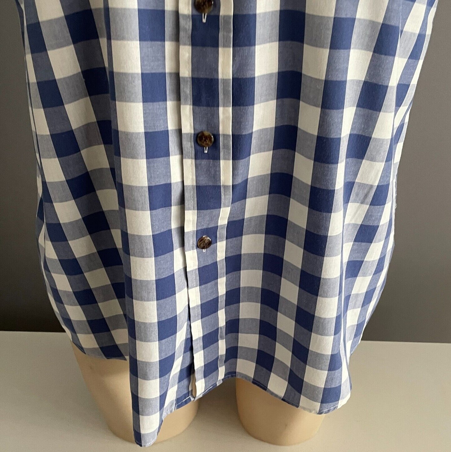 HC STUDIO Shirt Blue & White Check Print Mens Size M Classic Fit Short Sleeves