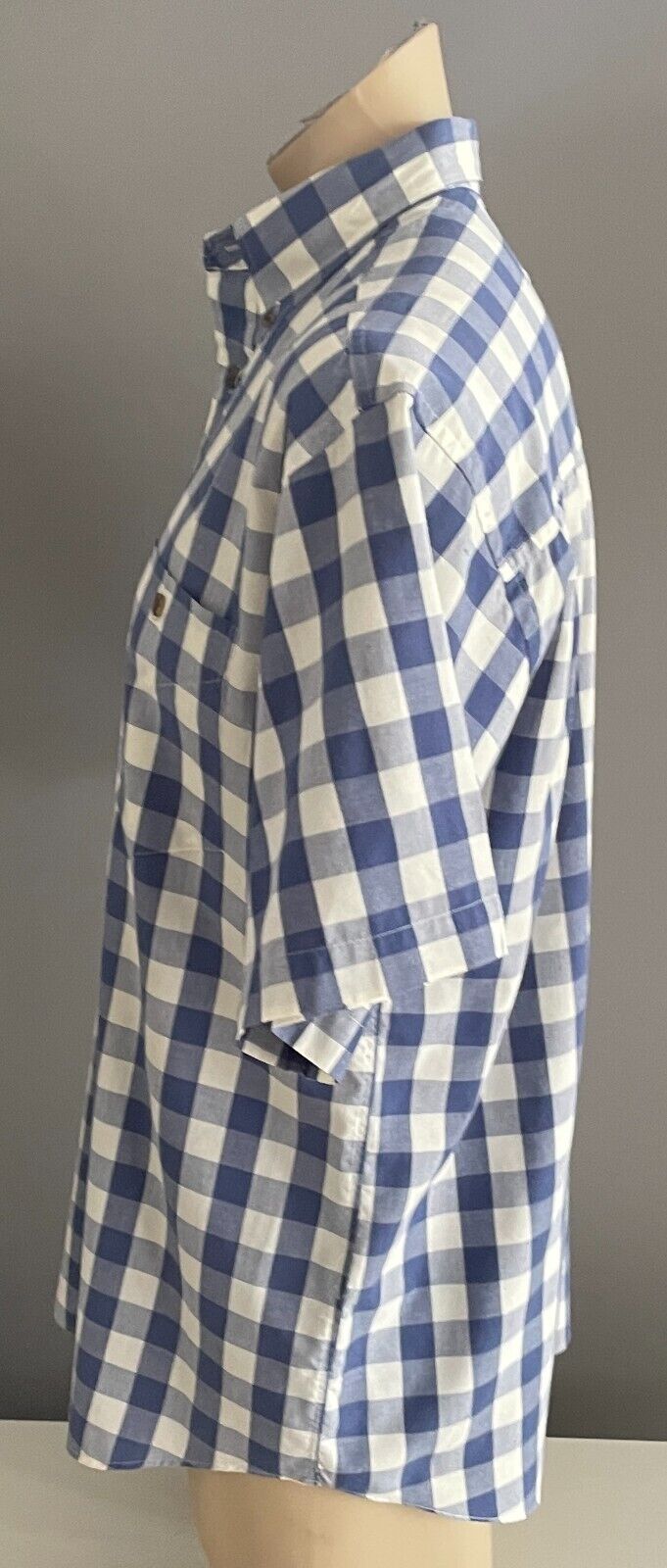 HC STUDIO Shirt Blue & White Check Print Mens Size M Classic Fit Short Sleeves
