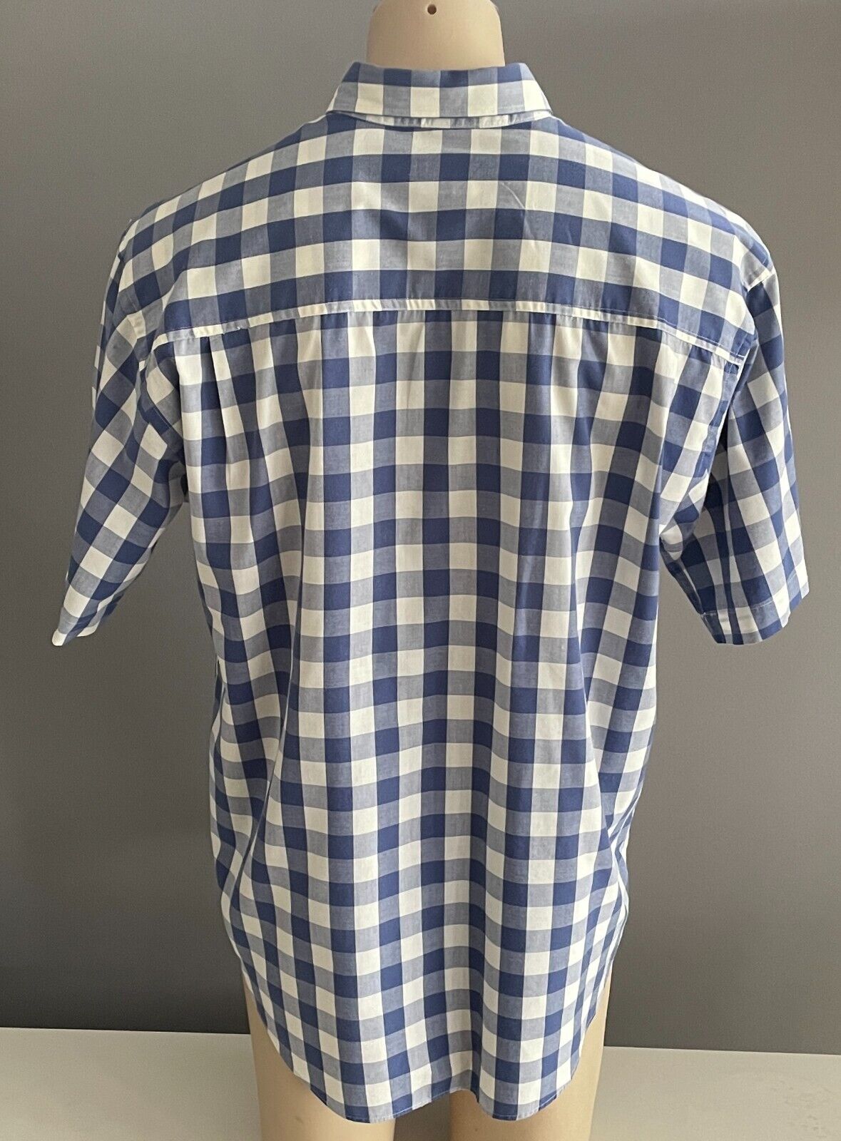 HC STUDIO Shirt Blue & White Check Print Mens Size M Classic Fit Short Sleeves