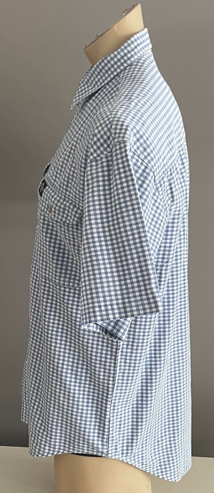 HANG TEN Blue & White Check Shirt Classic Fit Short Sleeve Cotton Mens Size M