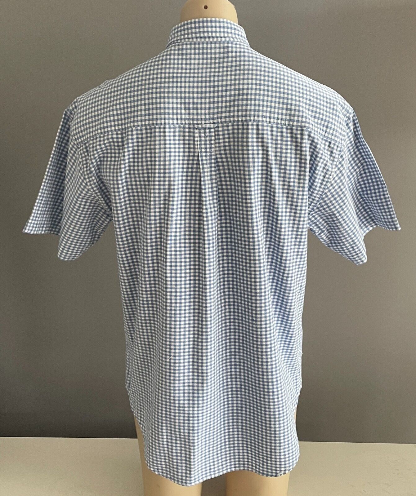 HANG TEN Blue & White Check Shirt Classic Fit Short Sleeve Cotton Mens Size M