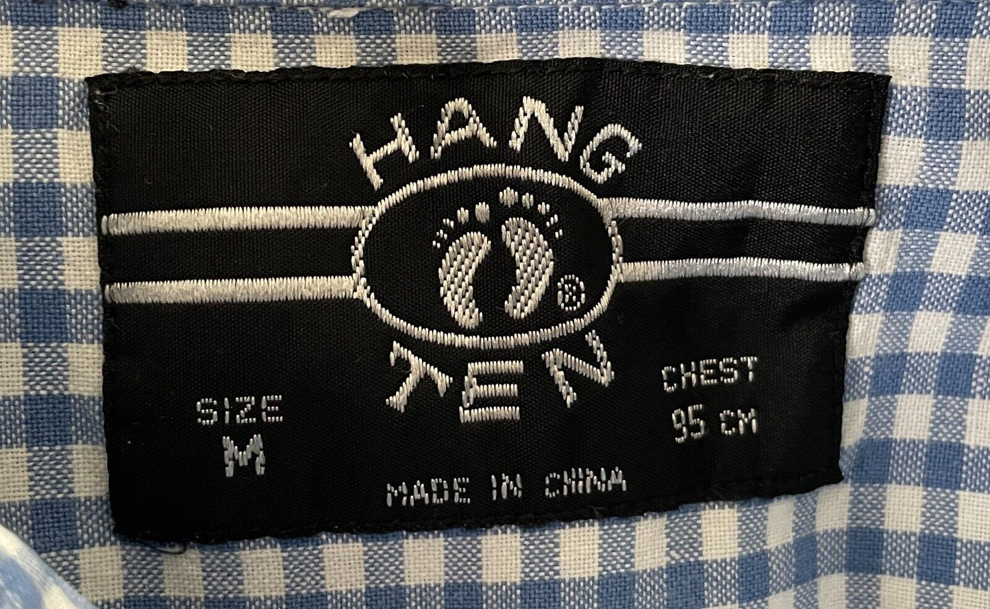 HANG TEN Blue & White Check Shirt Classic Fit Short Sleeve Cotton Mens Size M