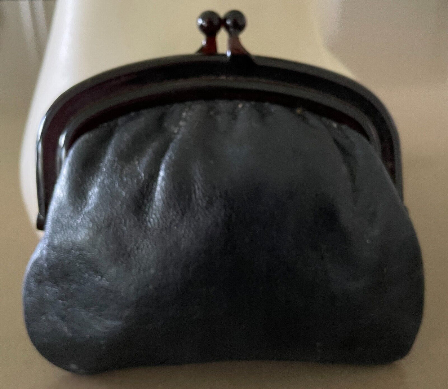 Vintage Retro Leather Coin Purse Black Tortoiseshell Clasp Italy 1970's 1980's