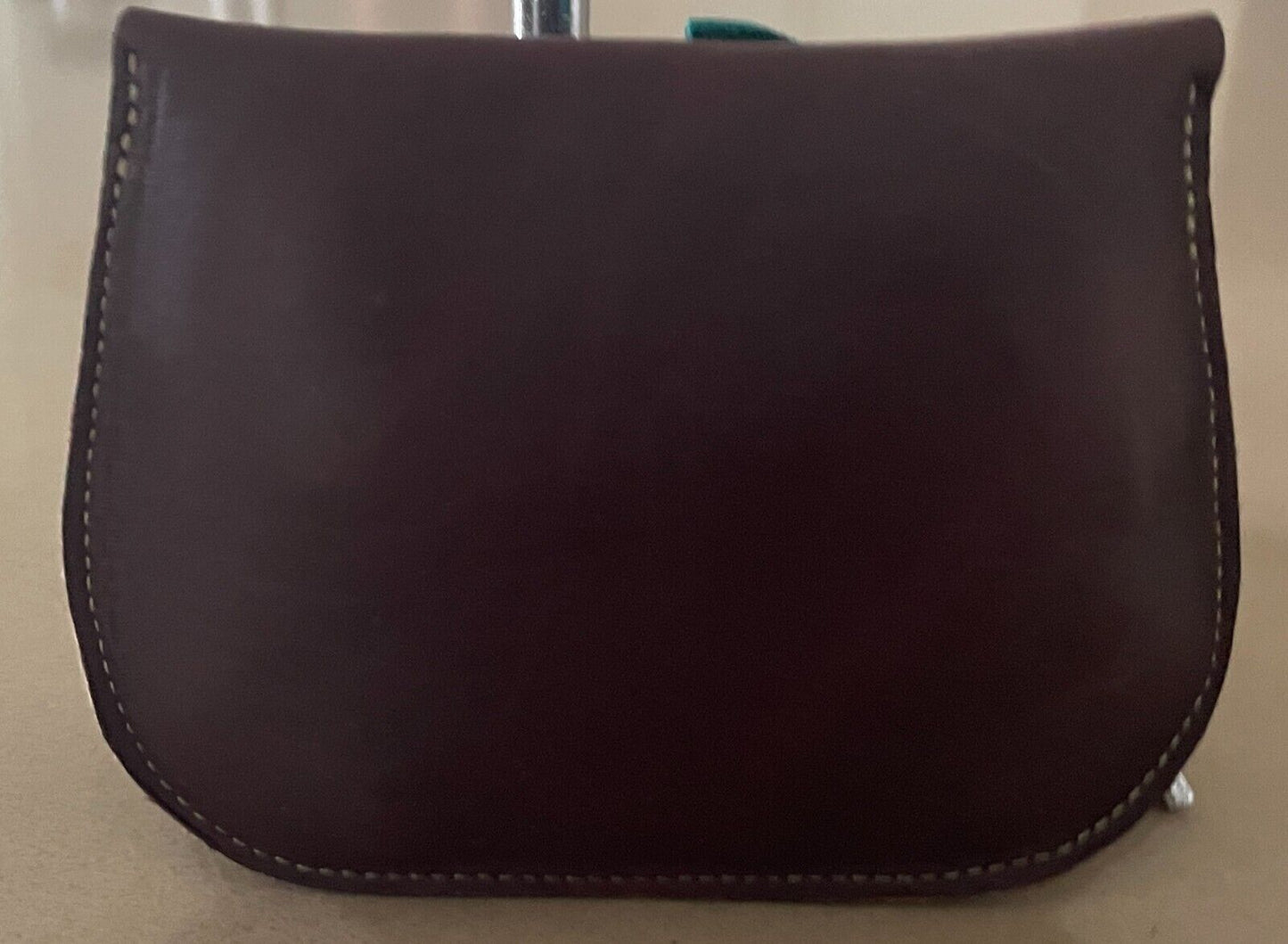 New FAIRY STEPS Hand Crafted Brown Leather Purse Wallet Aqua Trim Small Size