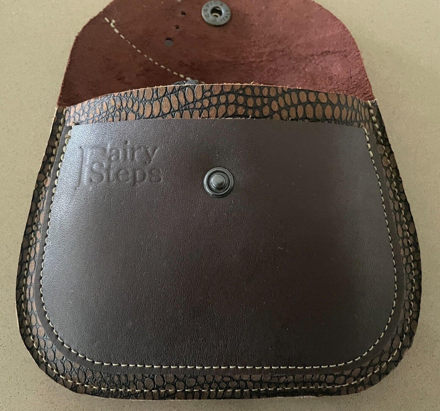 New FAIRY STEPS Hand Crafted Brown Leather Purse Wallet Aqua Trim Small Size