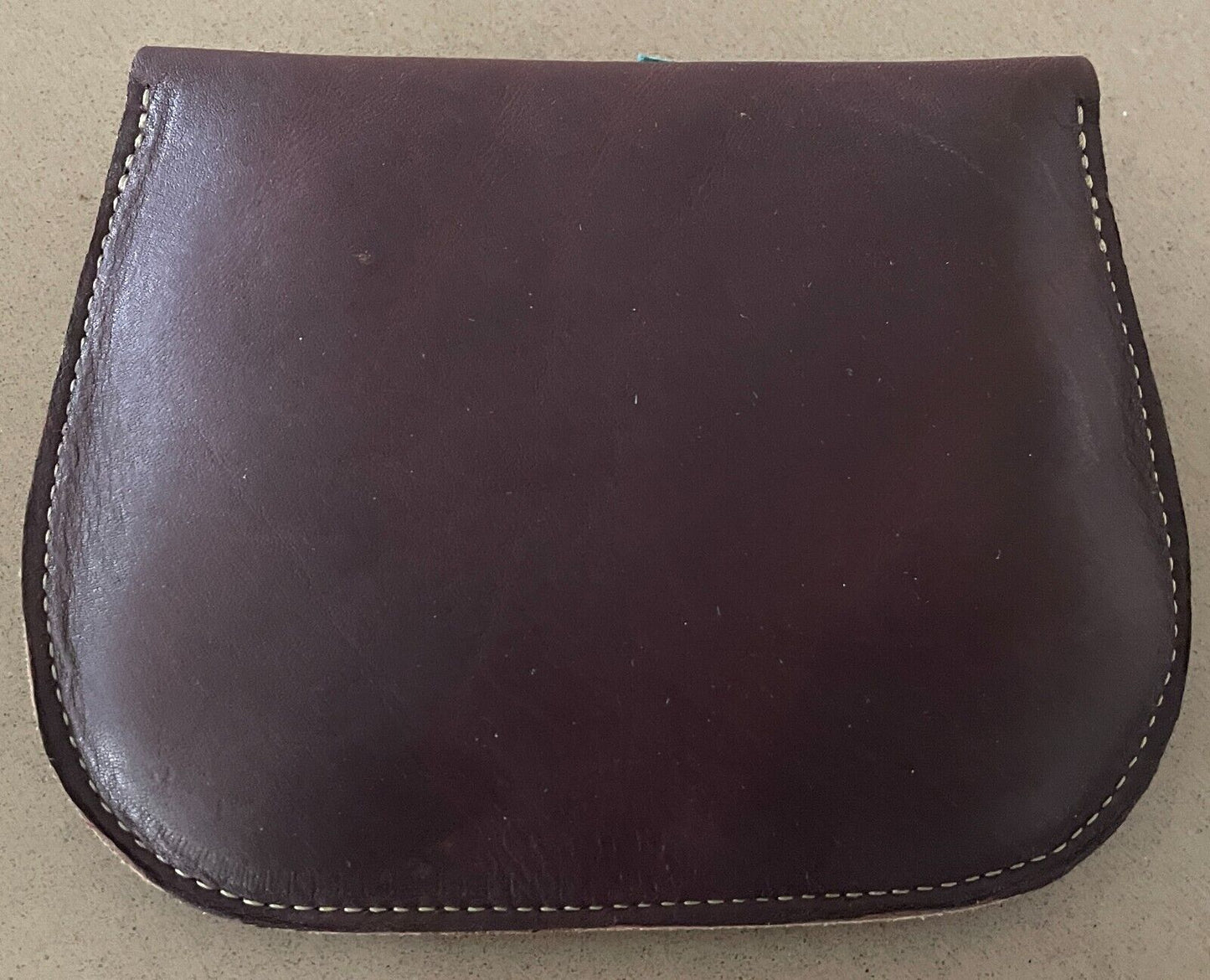 New FAIRY STEPS Hand Crafted Brown Leather Purse Wallet Aqua Trim Small Size