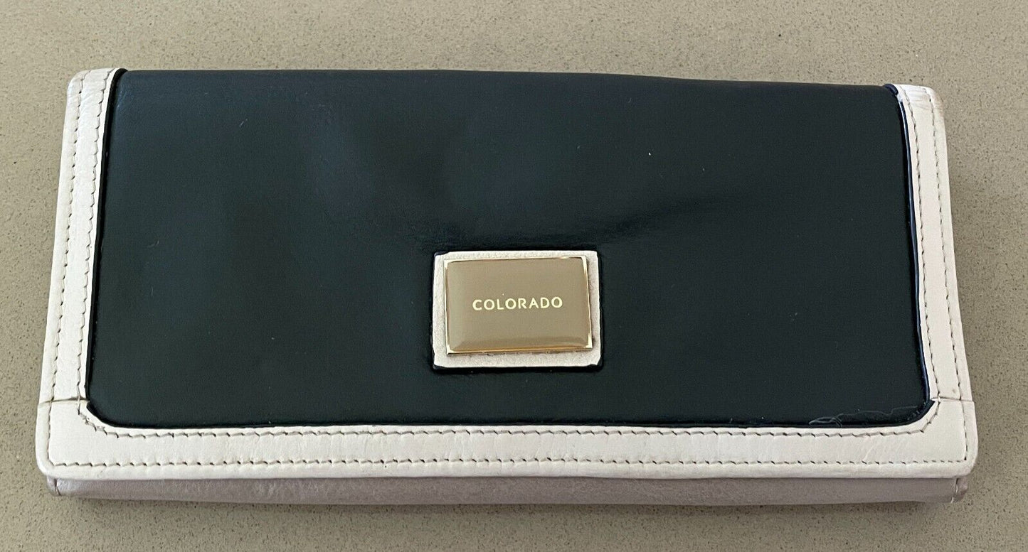 COLORADO Wallet Leather Bi-Fold Black Beige Taupe Purse Card Slots Zip Pocket