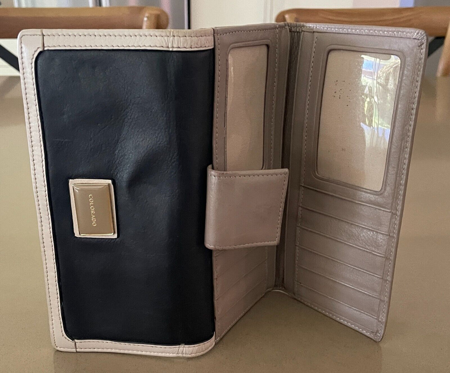 COLORADO Wallet Leather Bi-Fold Black Beige Taupe Purse Card Slots Zip Pocket