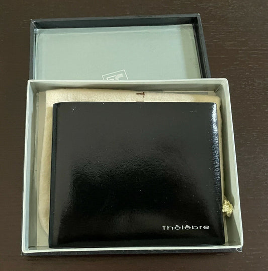 New Mens THELEBRE WALLET Paris Black High Gloss Bi-Fold Leather Gift Box Set