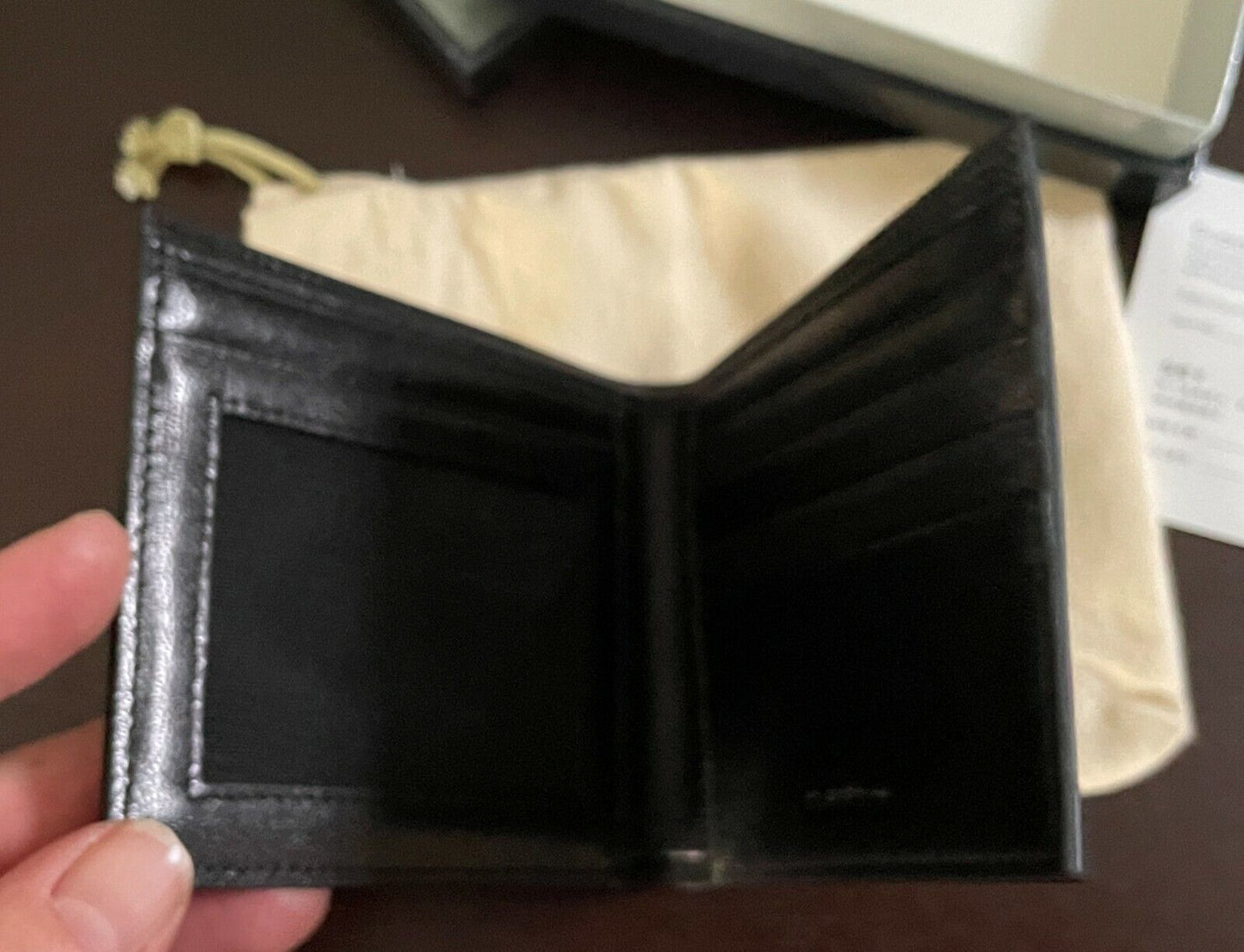 New Mens THELEBRE WALLET Paris Black High Gloss Bi-Fold Leather Gift Box Set