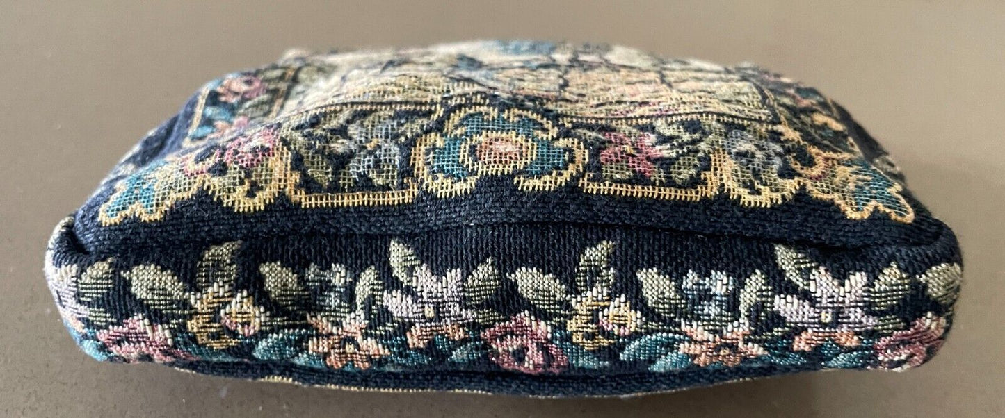 Vintage Multicolour Tapestry Cottage/Country Print Small Frame Purse with Chain