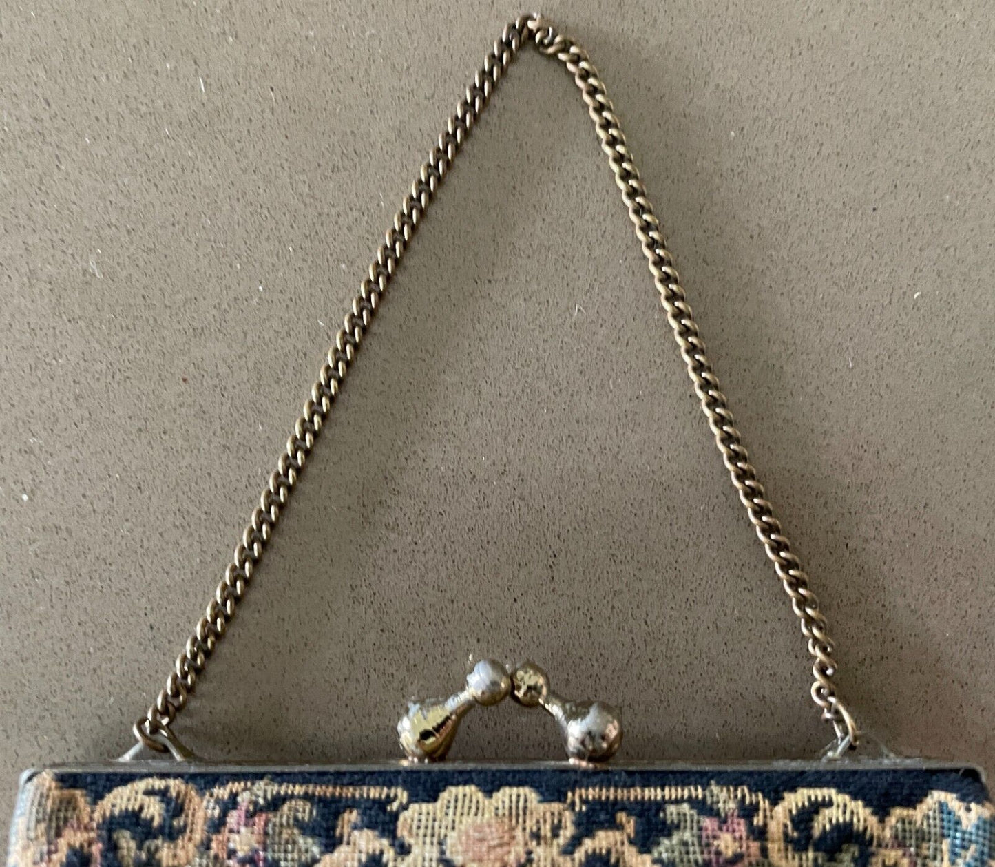 Vintage Multicolour Tapestry Cottage/Country Print Small Frame Purse with Chain