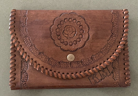 Handtooled WALLET Handmade Tan Leather Etched Floral Pattern Tri-Fold Purse NEW