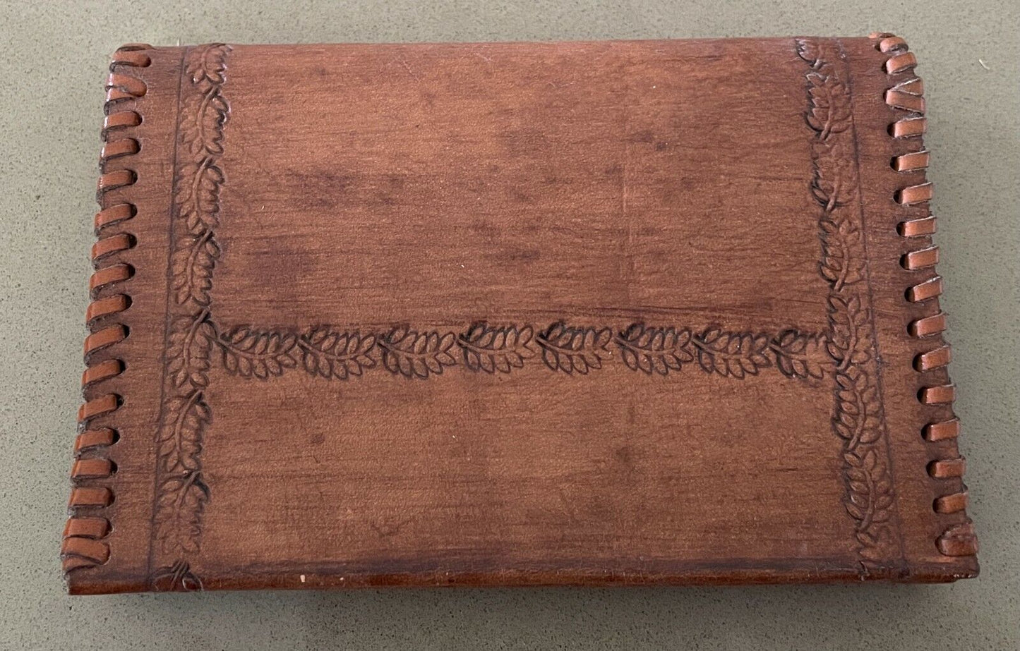 Handtooled WALLET Handmade Tan Leather Etched Floral Pattern Tri-Fold Purse NEW