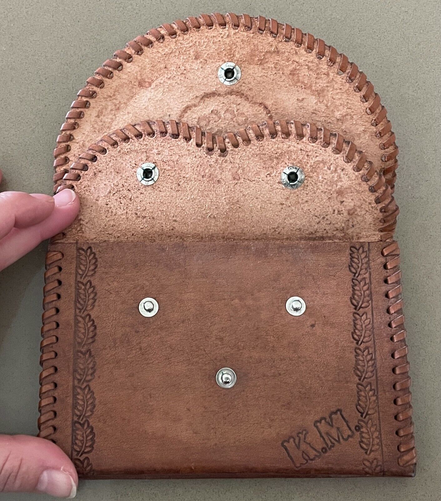Handtooled WALLET Handmade Tan Leather Etched Floral Pattern Tri-Fold Purse NEW