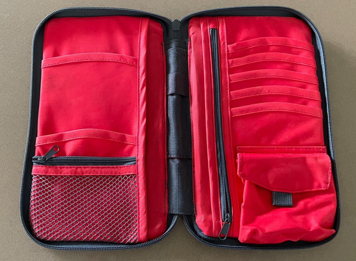 Grey & Red Trim Travel Wallet Top Handle Zip Around Lots of Card Slots & Pockets