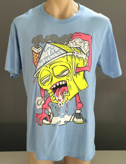 Mens FRUITS OF THE LOOM T Shirt Light Blue Ugly Fun Graphic S/Sleeve Tee Sz L