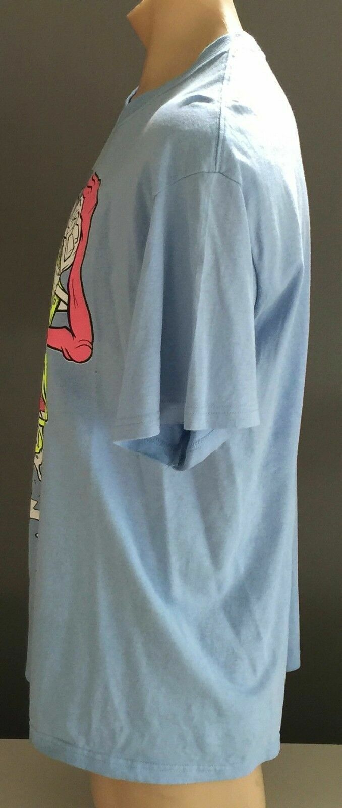 Mens FRUITS OF THE LOOM T Shirt Light Blue Ugly Fun Graphic S/Sleeve Tee Sz L