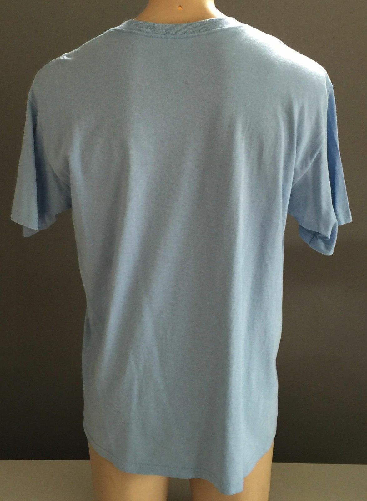 Mens FRUITS OF THE LOOM T Shirt Light Blue Ugly Fun Graphic S/Sleeve Tee Sz L
