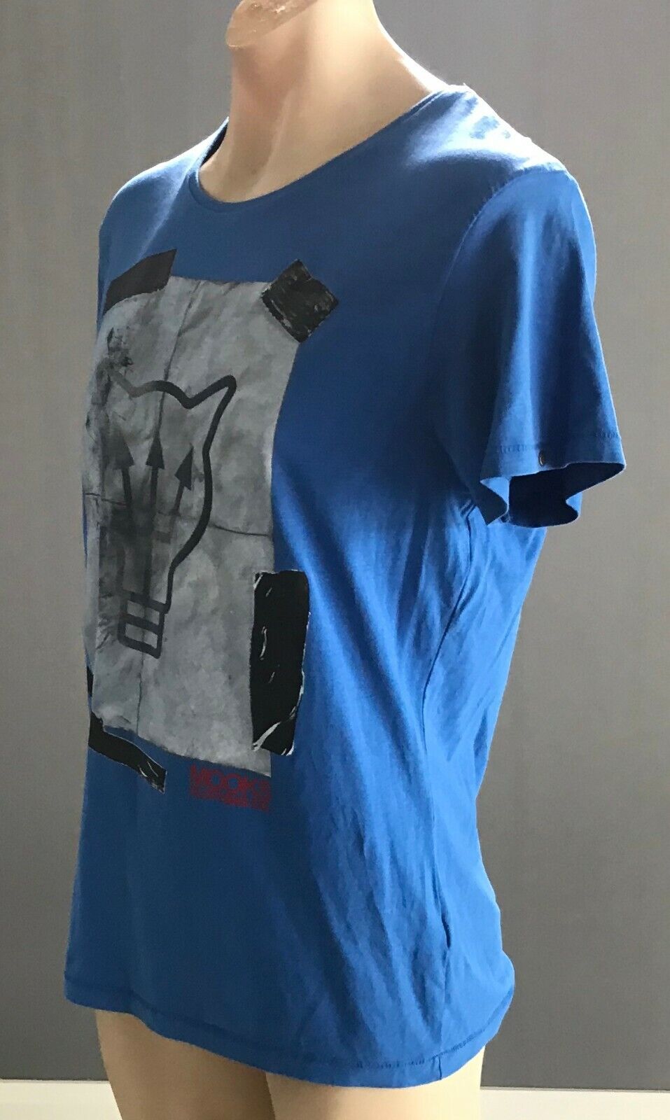 MOOKS T Shirt Blue Short Sleeve Grey w Motif Print Tee Mens  Size L