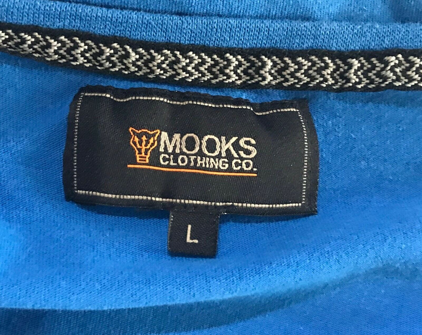 MOOKS T Shirt Blue Short Sleeve Grey w Motif Print Tee Mens  Size L