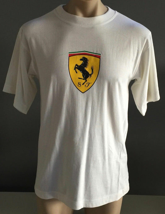 Licensed FERRARI T Shirt White Short Sleeve w Logo Print Mens Tee S Authentic