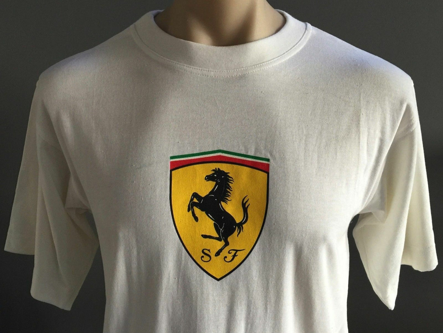 Licensed FERRARI T Shirt White Short Sleeve w Logo Print Mens Tee S Authentic