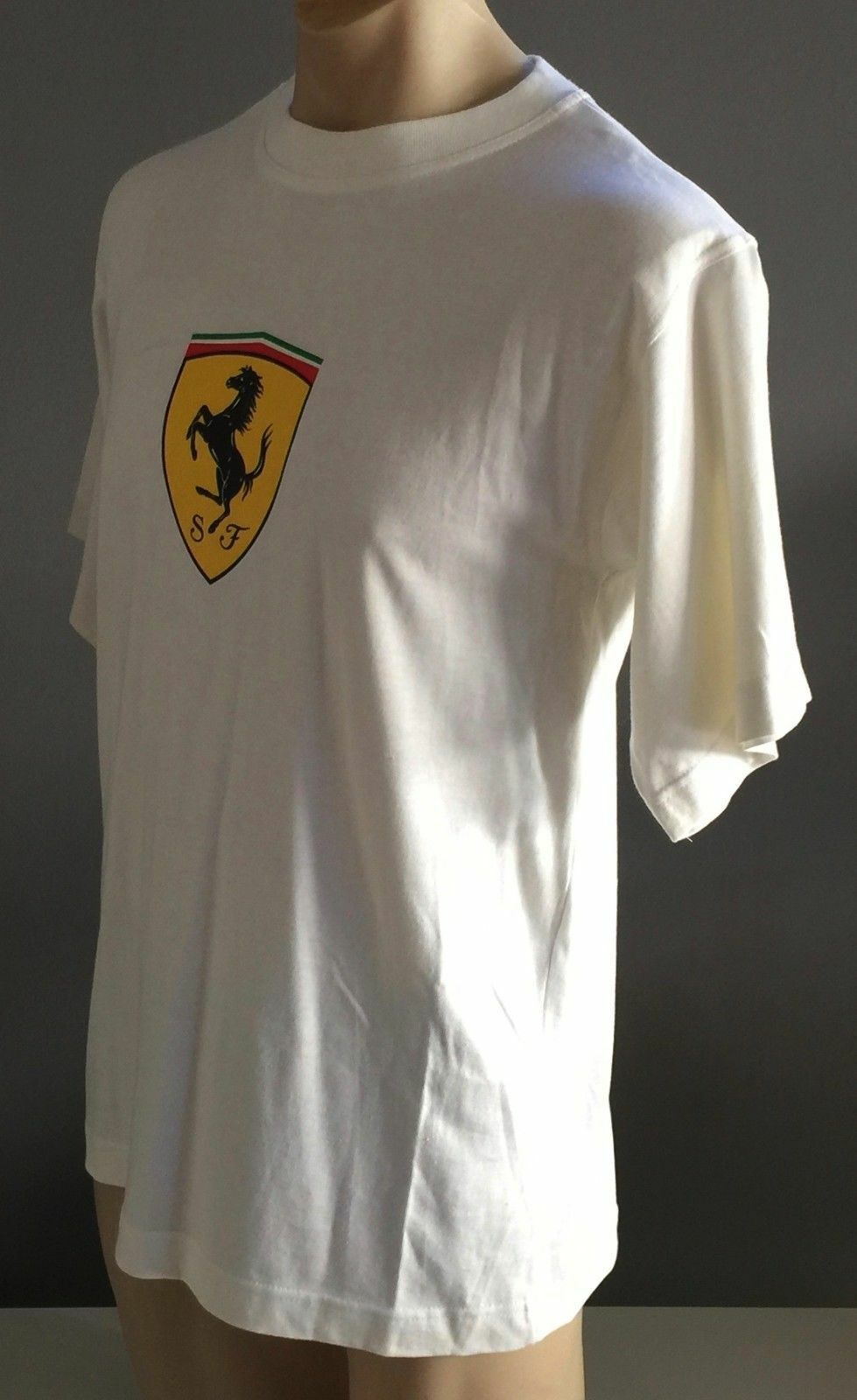 Licensed FERRARI T Shirt White Short Sleeve w Logo Print Mens Tee S Authentic