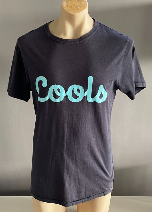 Mens BARNEY COOLS "Cursive Cools"  T-Shirt Short Sleeve Navy Blue Tee Size L