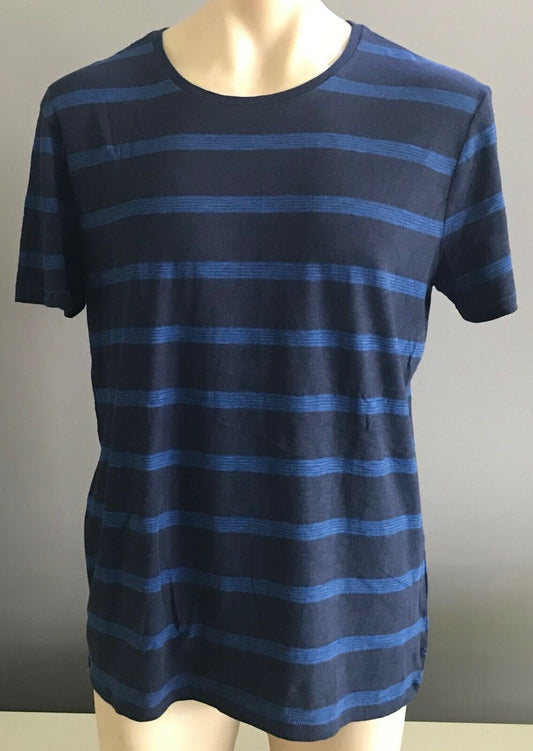 JAG T-Shirt Blue & Black "Slub Stripe" Short Sleeve Mens Size L Tee Shirt NEW
