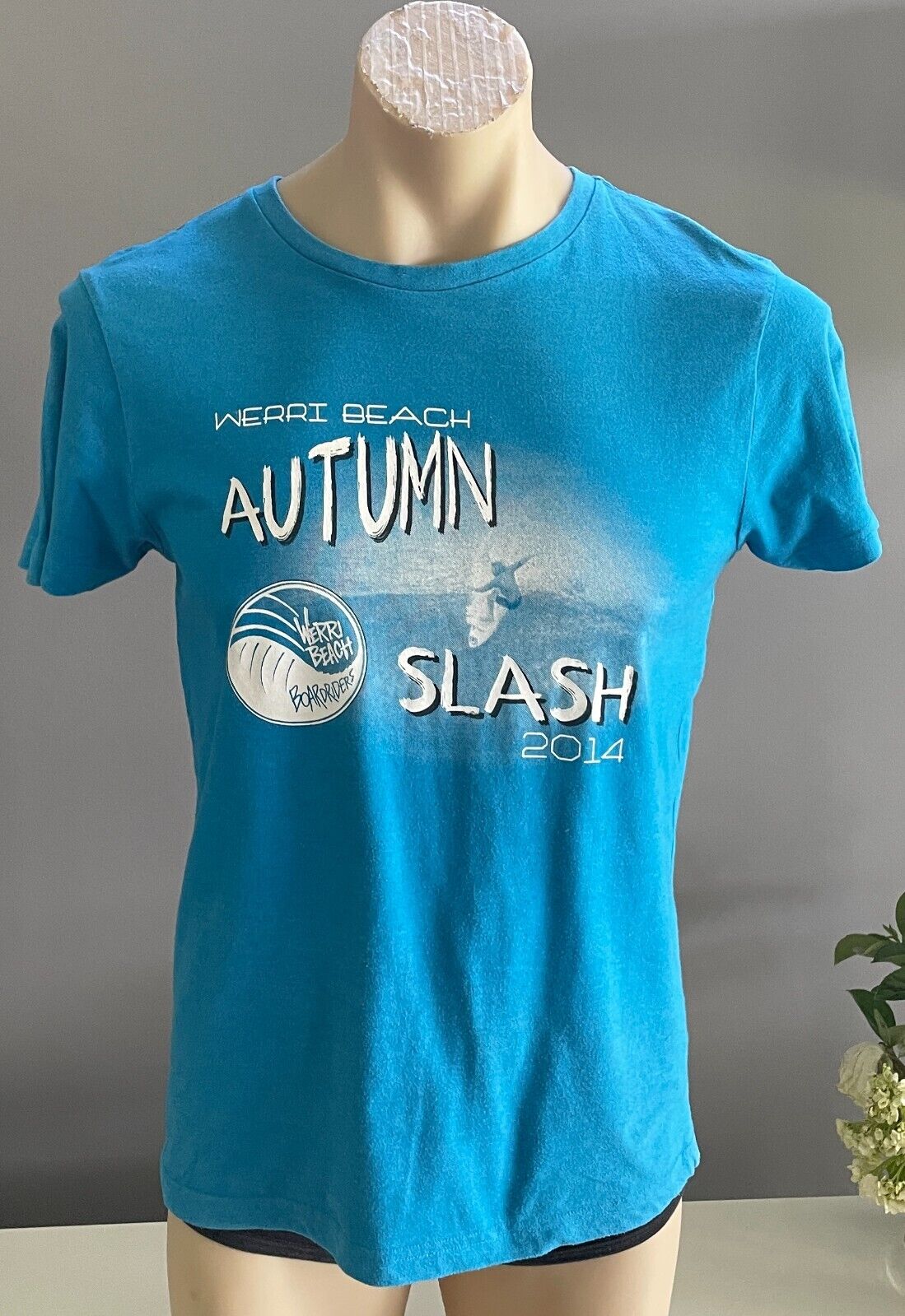 Blue Short Sleeve T-Shirt "Werri Beach Autumn Slash 2014" Unisex Chest 100cm Tee