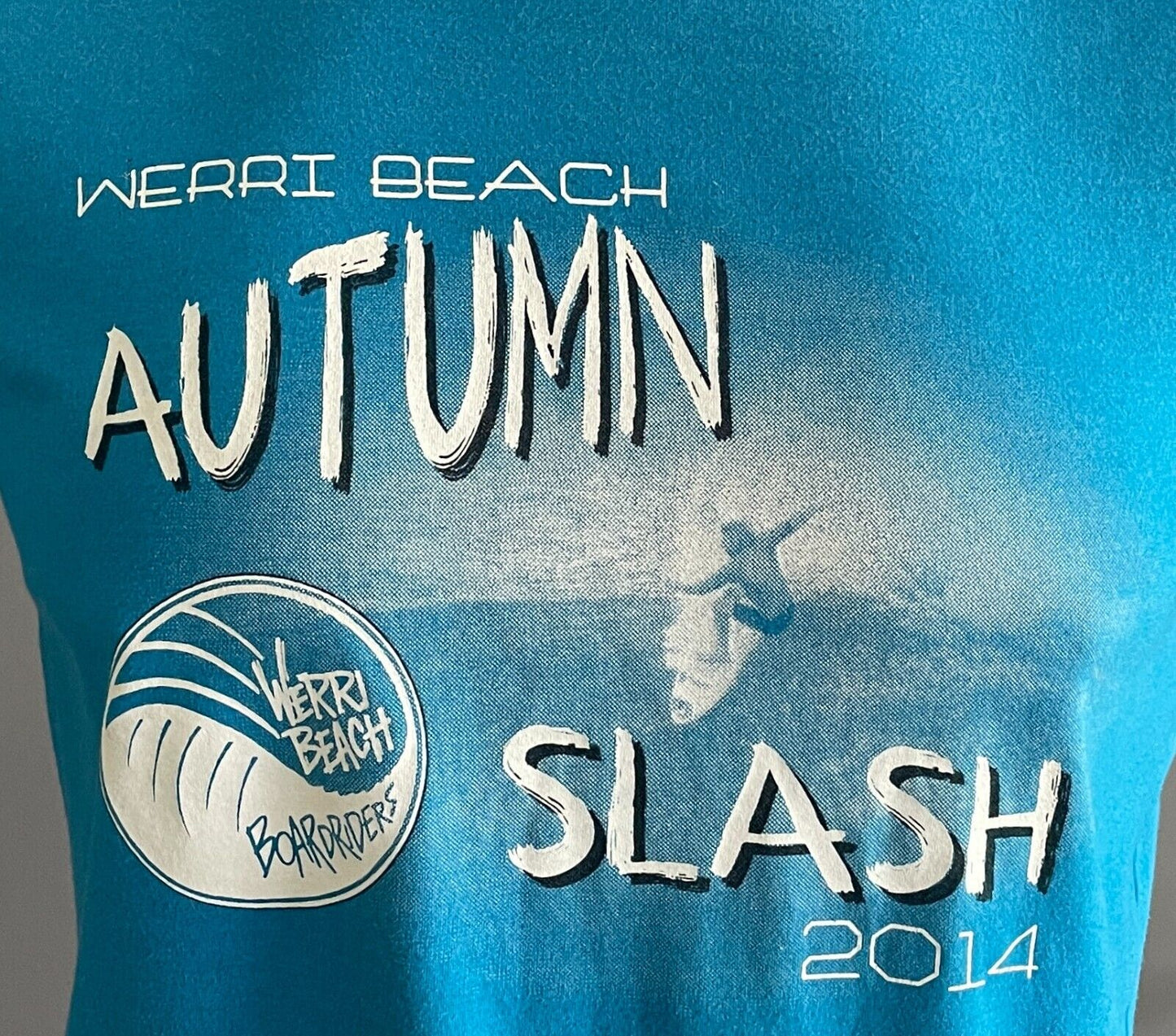 Blue Short Sleeve T-Shirt "Werri Beach Autumn Slash 2014" Unisex Chest 100cm Tee
