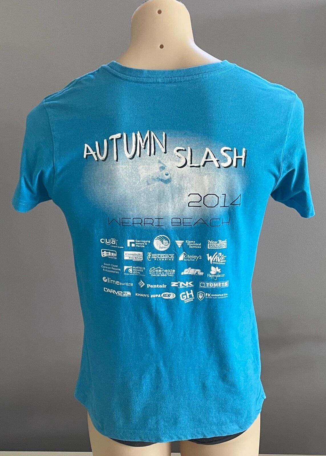 Blue Short Sleeve T-Shirt "Werri Beach Autumn Slash 2014" Unisex Chest 100cm Tee
