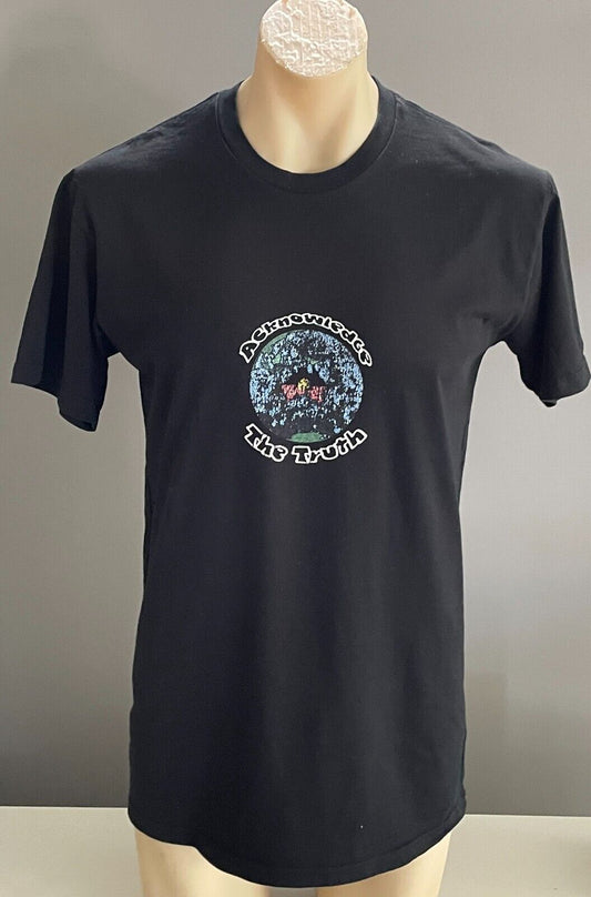 Black Short Sleeve T-Shirt Vintage Look Print "Acknowledge The Truth" Size L