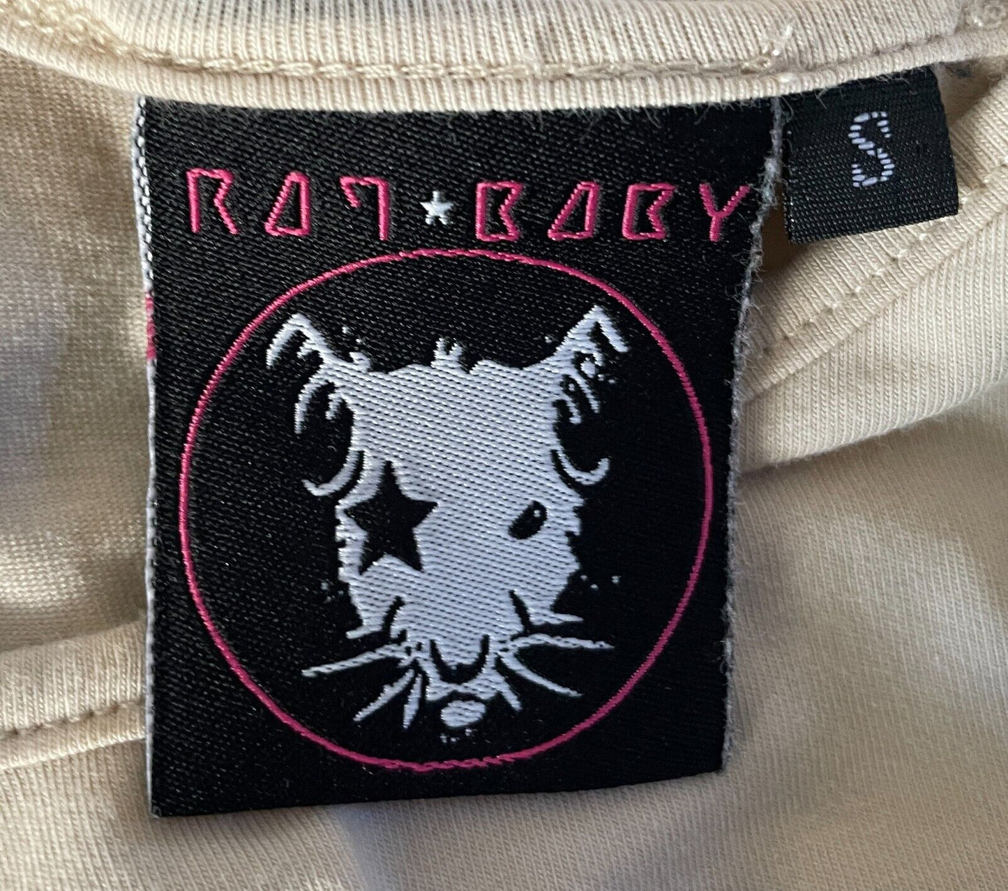 RAT BABY Beige/Black Relaxed Fit Karma Snake Short Sleeve Crop T-Shirt Sz S Tee