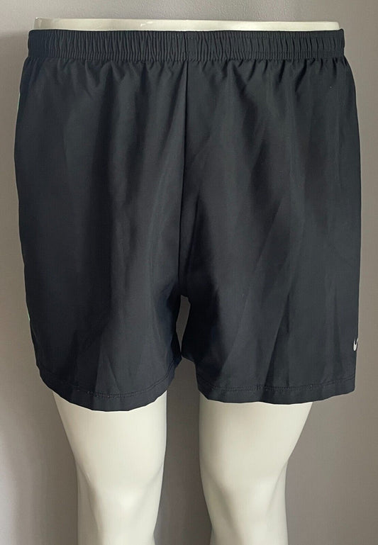 NIKE Running Shorts Training Elastic Waist Black w Green Trim Mens Size L