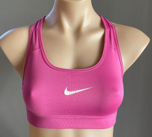 NIKE Crop Top Sports Bra Pink & White Logo Print Racer Back Gym Active Sz XS
