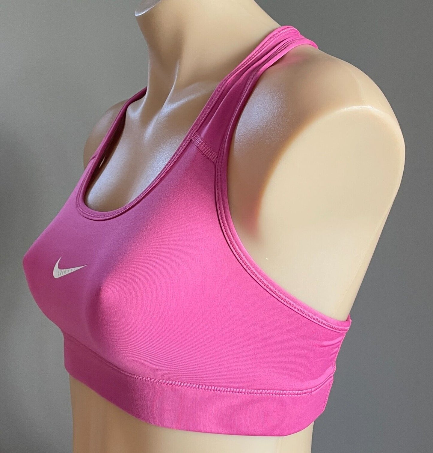 NIKE Crop Top Sports Bra Pink & White Logo Print Racer Back Gym Active Sz XS