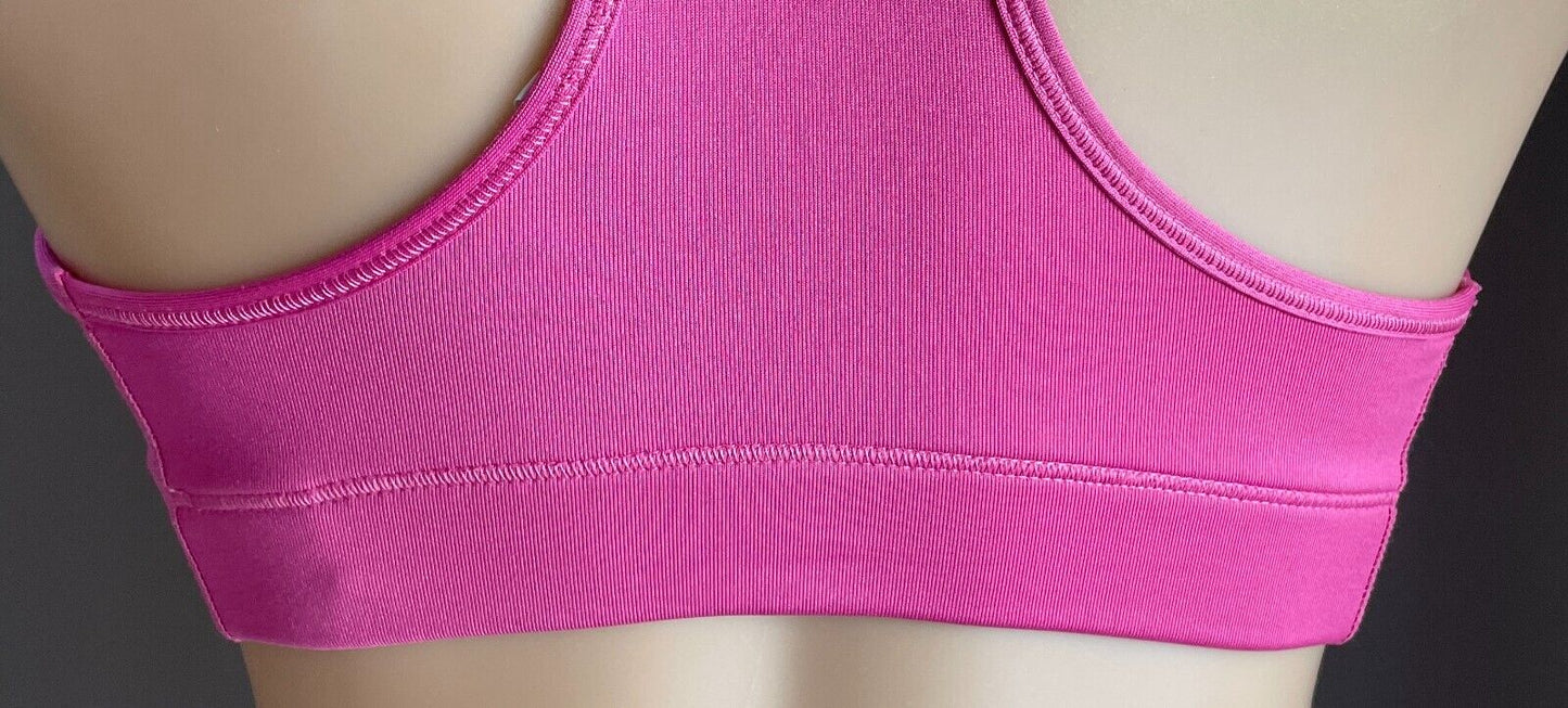 NIKE Crop Top Sports Bra Pink & White Logo Print Racer Back Gym Active Sz XS