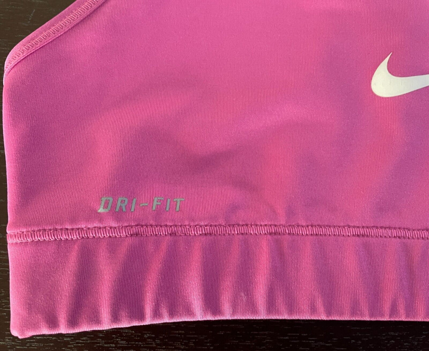 NIKE Crop Top Sports Bra Pink & White Logo Print Racer Back Gym Active Sz XS