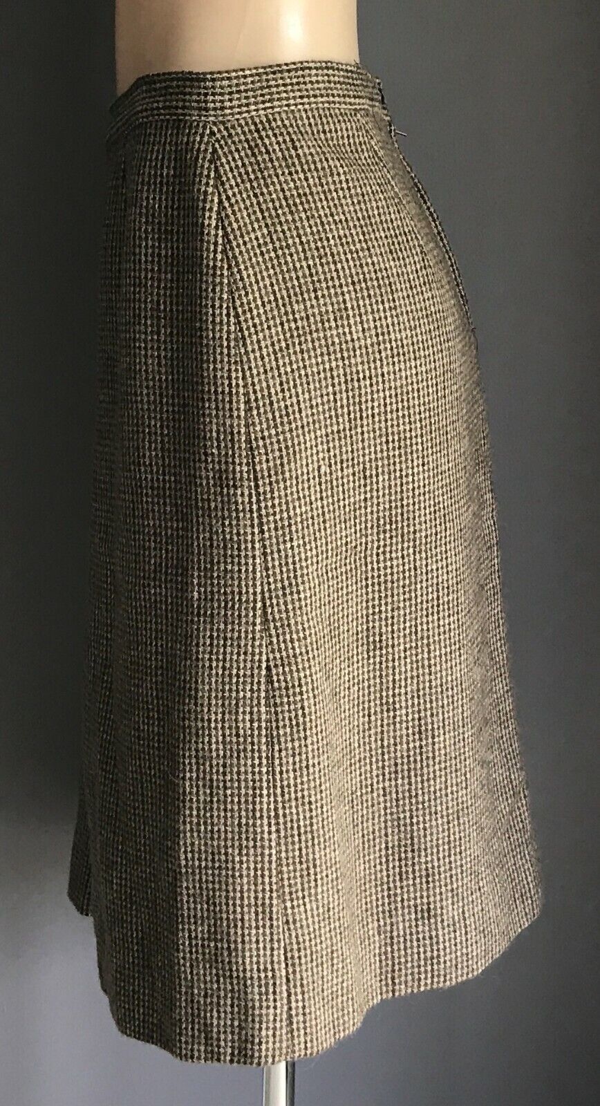 Tailored Skirt Invert Pleat Brown Check Winter Weight Midi Length Ladies Size 18