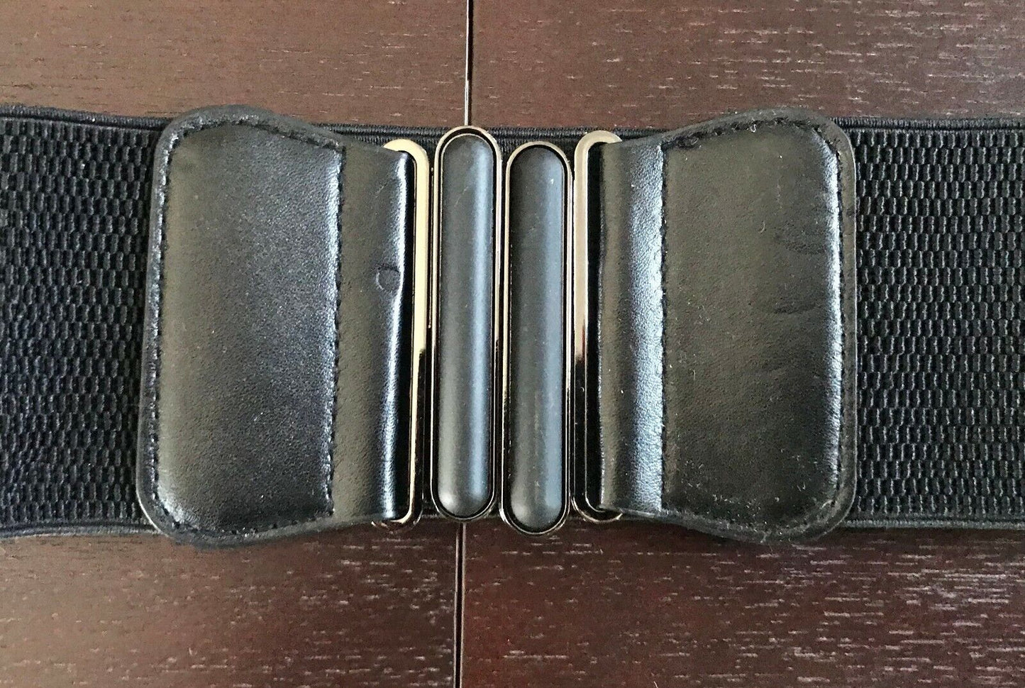 Ladies Belt Elastic 7.5cm Black Thick Large Interlocking Buckle Size 8 10