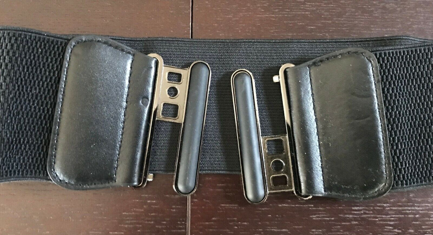 Ladies Belt Elastic 7.5cm Black Thick Large Interlocking Buckle Size 8 10