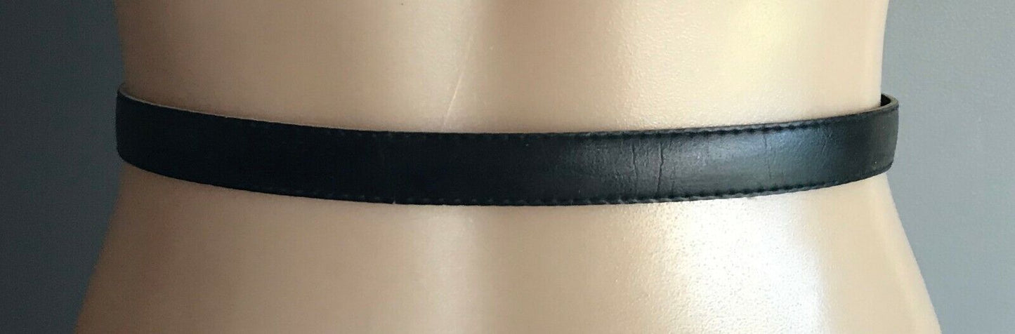 Ladies Belt Pleather 2cm W 77cm L Black Gold Chain Cuff Trim Sz 6 8 10 Retro