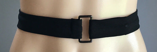 Ladies Belt Fabric 3.5cm Black & Pewter Tone Rectangle Buckle Size 8
