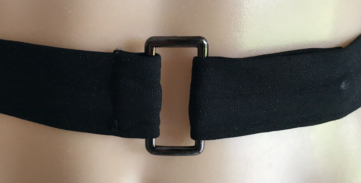 Ladies Belt Fabric 3.5cm Black & Pewter Tone Rectangle Buckle Size 8