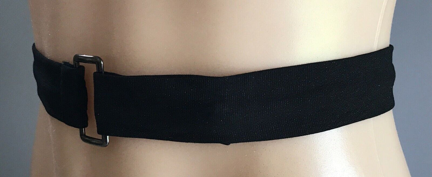 Ladies Belt Fabric 3.5cm Black & Pewter Tone Rectangle Buckle Size 8