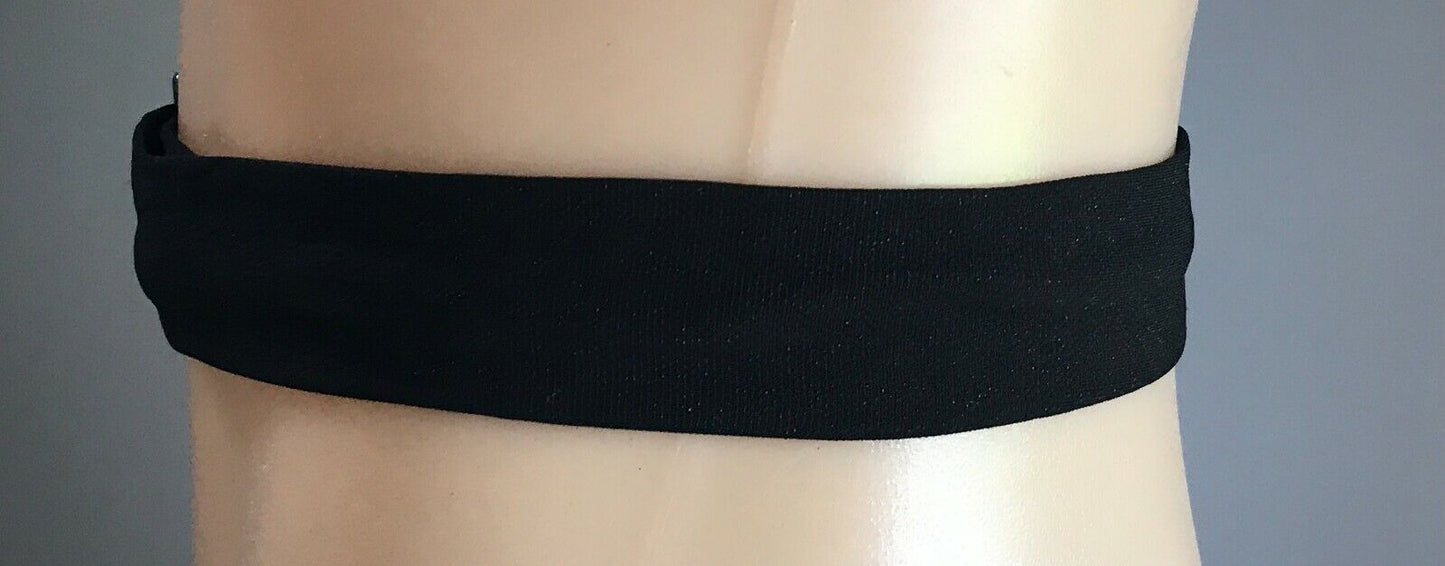 Ladies Belt Fabric 3.5cm Black & Pewter Tone Rectangle Buckle Size 8