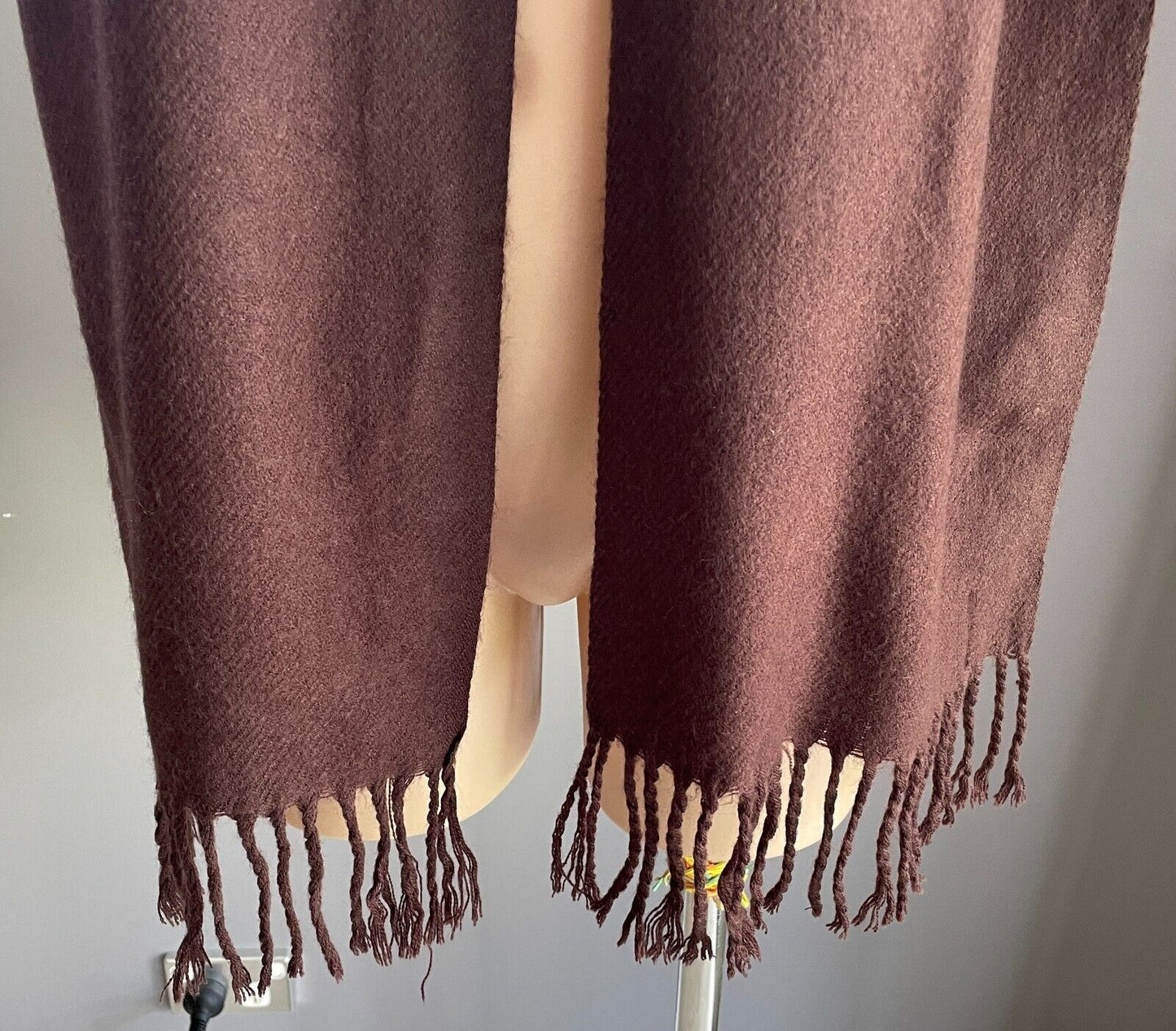 Neck Scarf Brown Wool Knit Wrap Rectangle Shape 25.5 x 156cm Fringe Trim